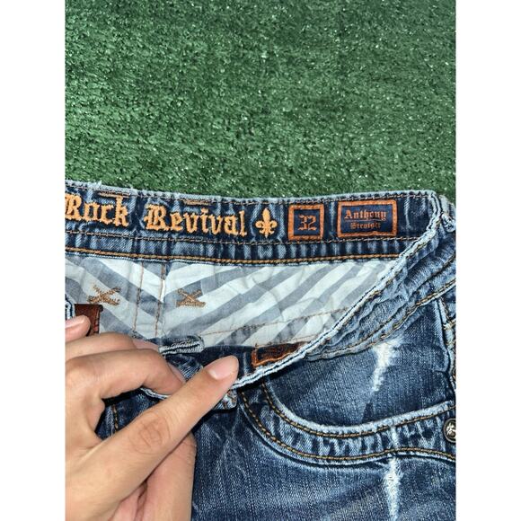 Rock Revival Jeans Mens Y2K Anthony Straight Distressed Faded Whiskering 32x33 - Picture 8 of 12